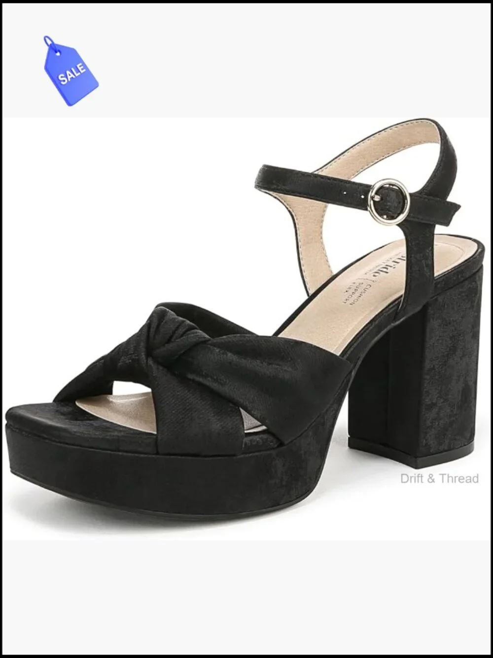 Women's Platform Heeled Sandal with Knotted Detail - Block Heel Open Toe